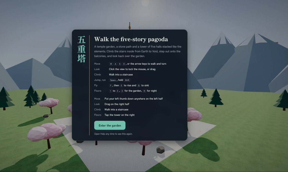 Implement code to be able to navigate in a pagoda in 3D.