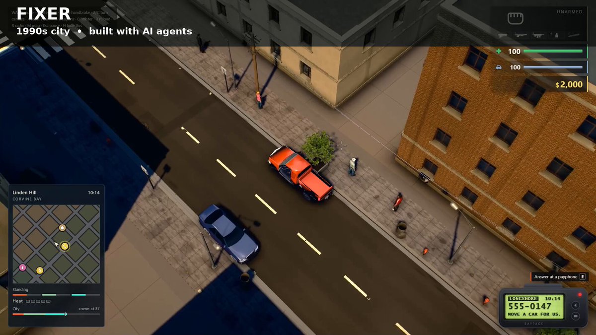 Can one developer + 3 AI agents build a GTA-style game? I’m trying. FIXER is a 1990s city…